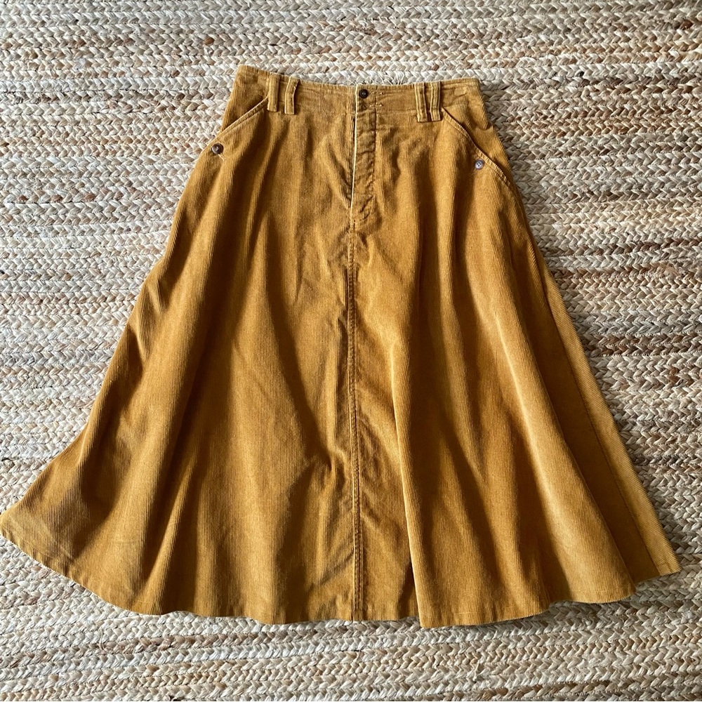 Liz Claiborne 100% Cotton Vintage Corduroy Mustard A-Line Skirt 28” waist